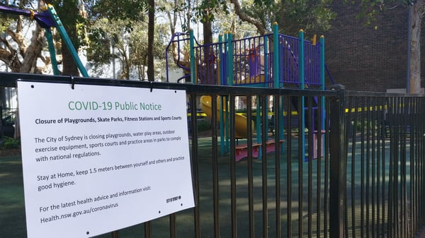 COVID-19 notice in park in Sydney, Australia