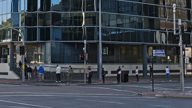 People queue at Centrelink in Parramatta NSW