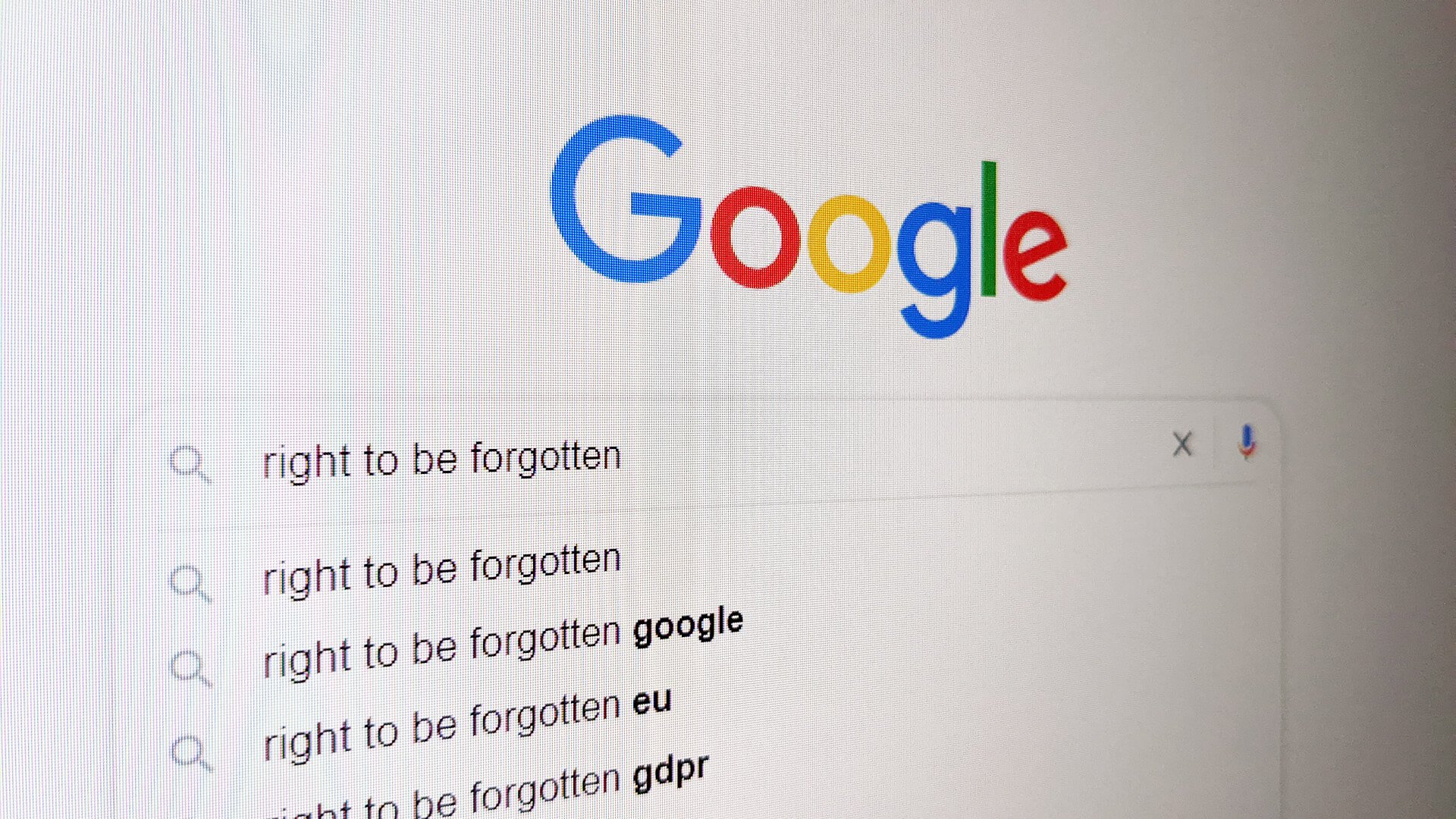 Screenshot of Google search for "right to be forgotten"